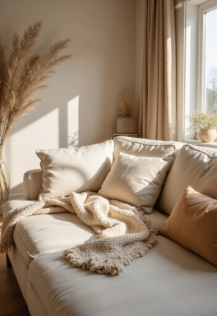 12 Cream Couch Living Room Ideas for Warm Cozy Inviting Style 4. Add Inviting Accessories