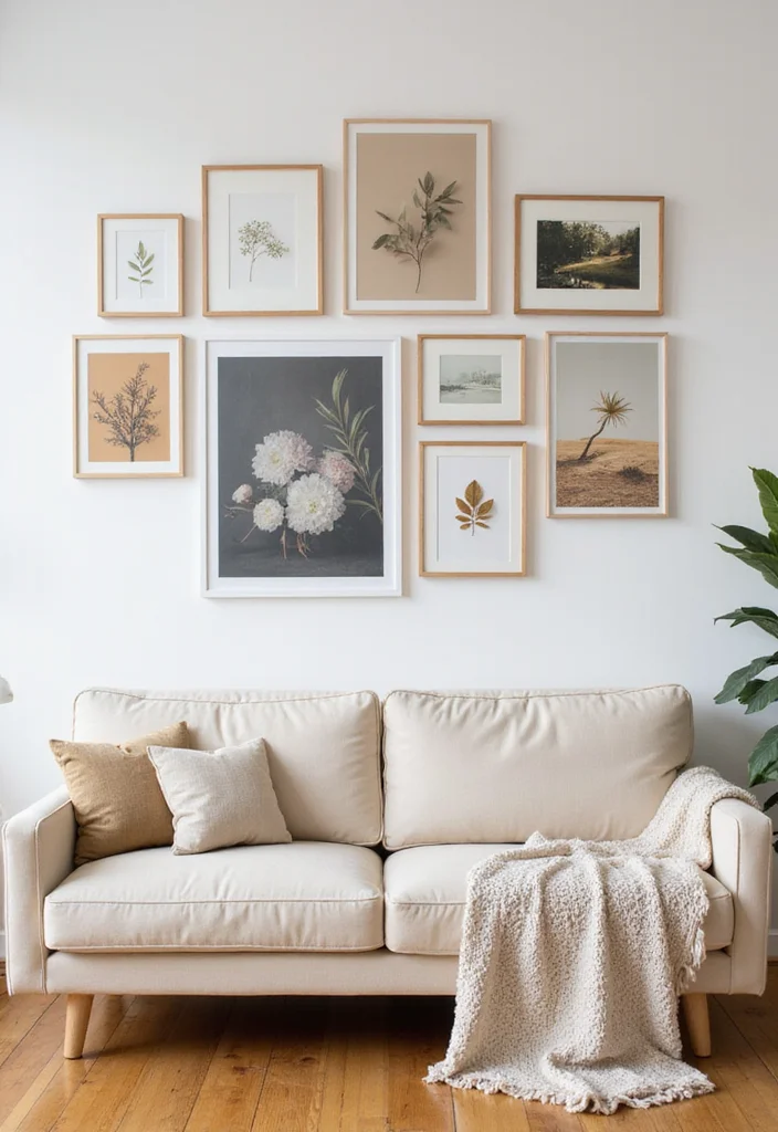 12 Cream Couch Living Room Ideas for Warm Cozy Inviting Style 9. Wall Art That Speaks