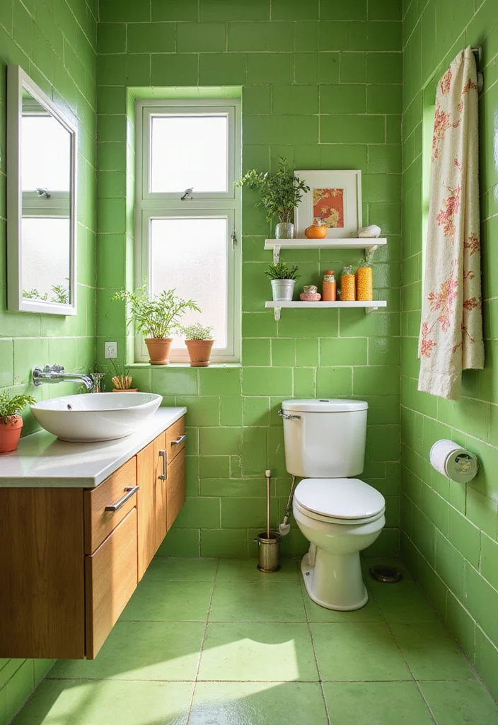 12 Green Tile Bathroom Ideas for Fresh Natural Modern Vibes 11. Refreshing Citrus Hues