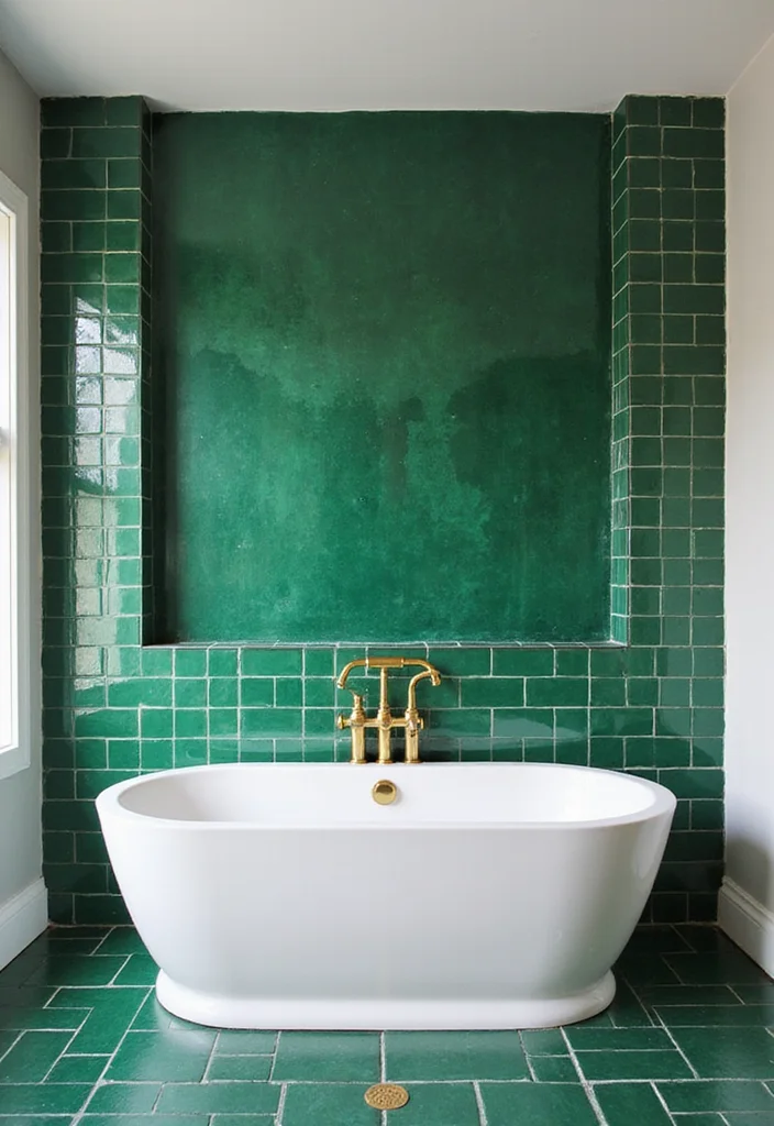 12 Green Tile Bathroom Ideas for Fresh Natural Modern Vibes 6. Bold Emerald Accents