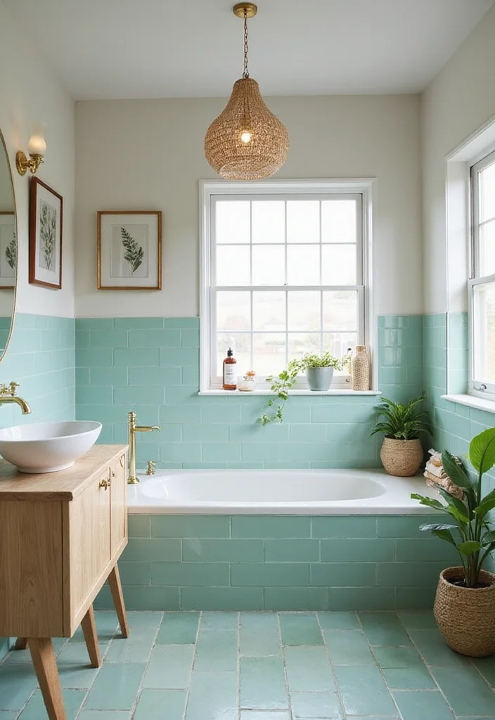 12 Green Tile Bathroom Ideas for Fresh Natural Modern Vibes 7. Subtle Seafoam Shades