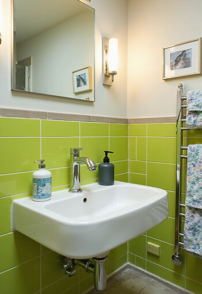 12 Green Tile Bathroom Ideas for Fresh Natural Modern Vibes 8. Vibrant Lime Green