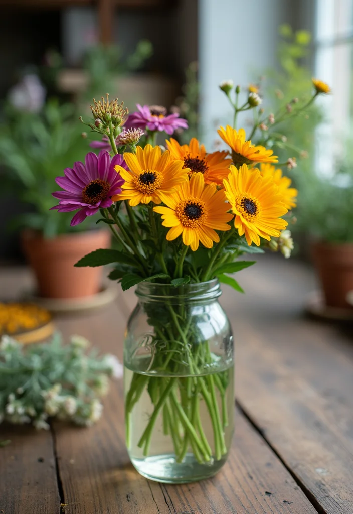 12 Kitchen Table Centerpiece Ideas for Simple Stylish Decor 1. Wildflower Arrangement in a Mason Jar