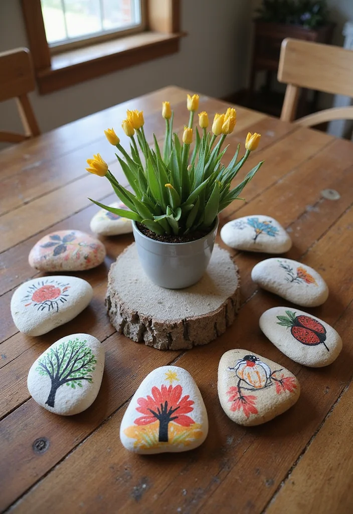 12 Kitchen Table Centerpiece Ideas for Simple Stylish Decor 11. DIY Painted Rocks as Centerpiece Accents