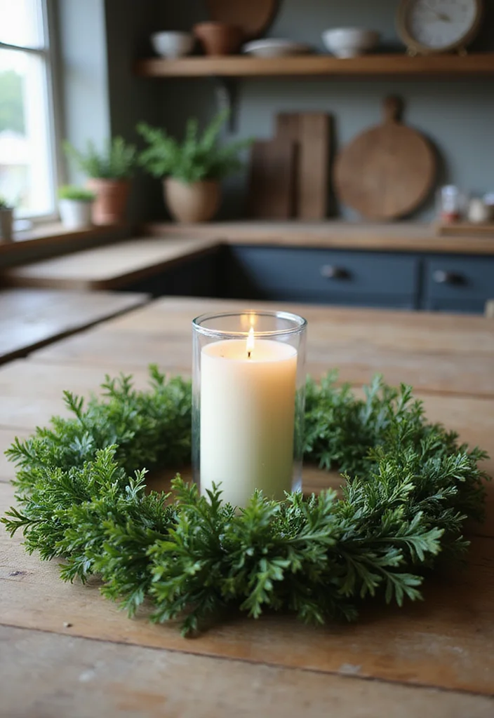 12 Kitchen Table Centerpiece Ideas for Simple Stylish Decor 12. Boxwood Wreath as a Centerpiece