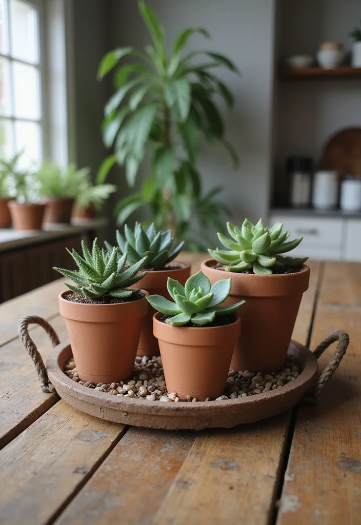 12 Kitchen Table Centerpiece Ideas for Simple Stylish Decor 3. Succulent Garden in Terracotta Pots