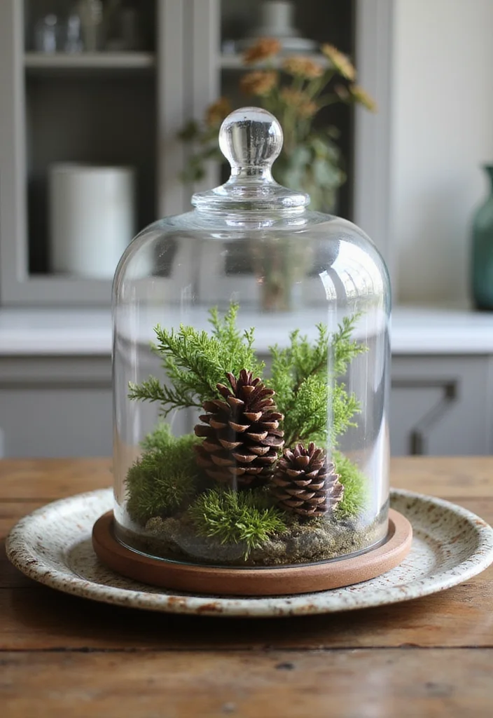 12 Kitchen Table Centerpiece Ideas for Simple Stylish Decor 9. Glass Cloche with Natural Elements
