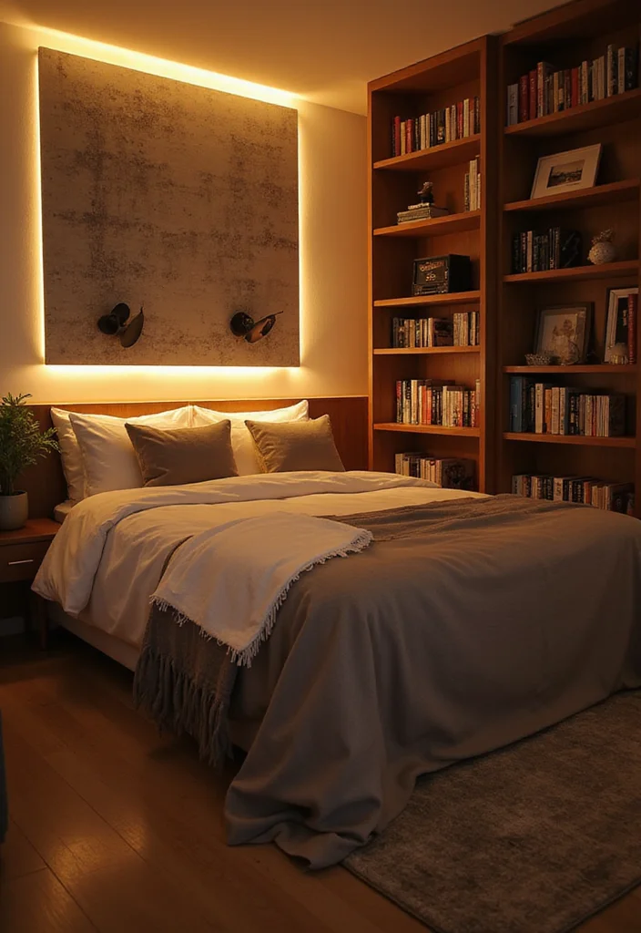 12 LED Lights Bedroom Ideas for a Modern Glowing Atmosphere 34 12 LED Lights Bedroom Ideas for a Modern Glowing Atmosphere 4. LED Strip Lights Behind Furniture for Subtle Glow