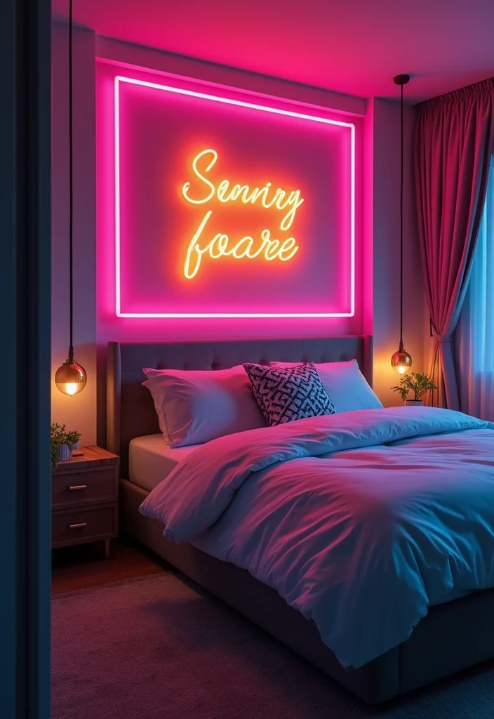 12 LED Lights Bedroom Ideas for a Modern Glowing Atmosphere 67 12 LED Lights Bedroom Ideas for a Modern Glowing Atmosphere 7. LED Neon Signs for Personalization
