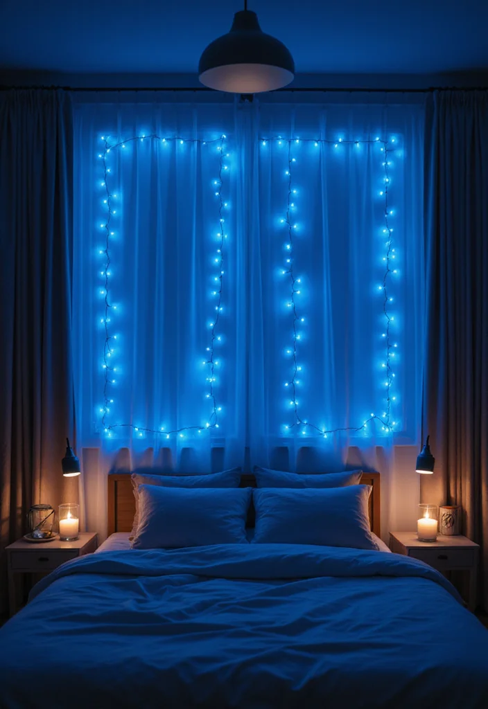 12 Light Blue Bedroom Ideas for Calm Soft Relaxing Style 10. Ambient Lighting Soft Blue Light Fixtures