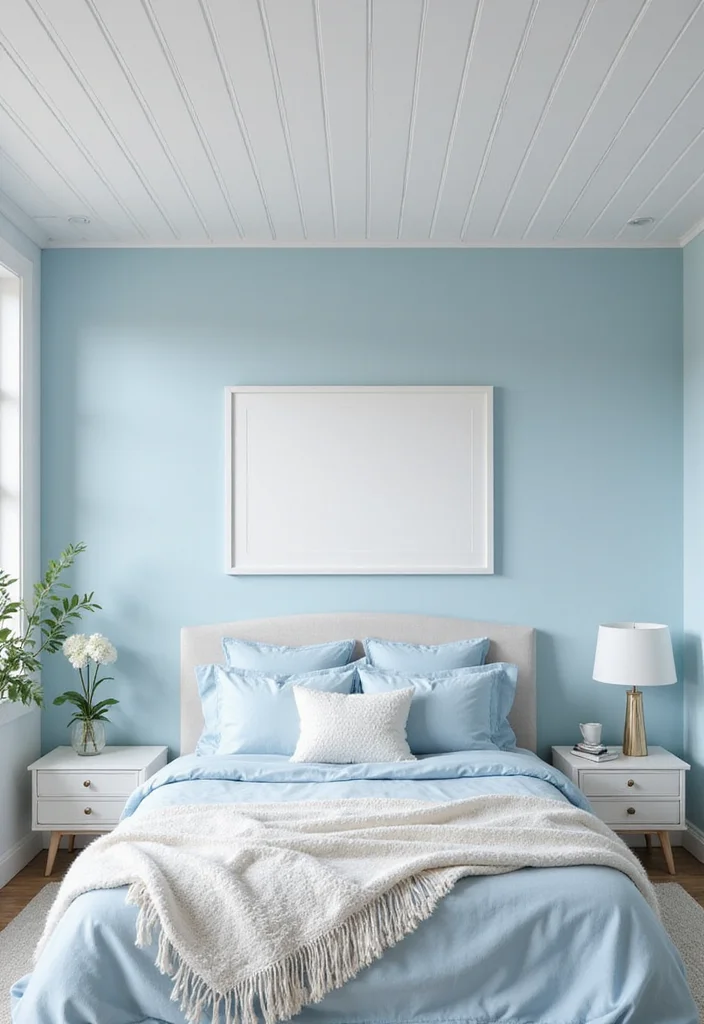 12 Light Blue Bedroom Ideas for Calm Soft Relaxing Style 2. Soft Shades Mixing Light Blue with White