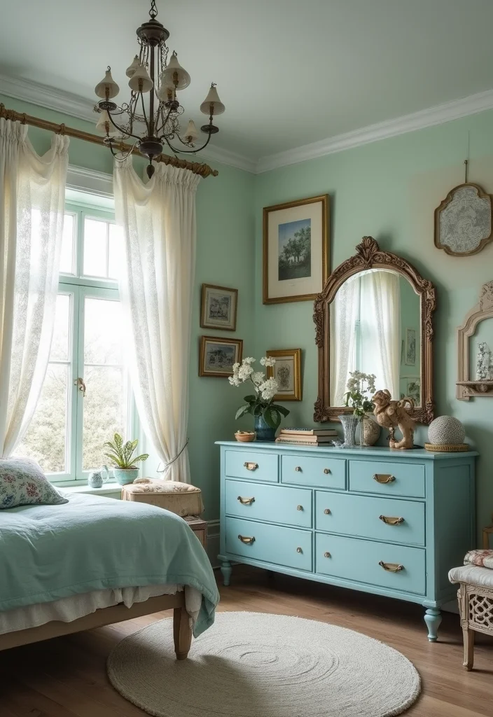 12 Light Blue Bedroom Ideas for Calm Soft Relaxing Style 7. Vintage Charm Antique Light Blue Furniture