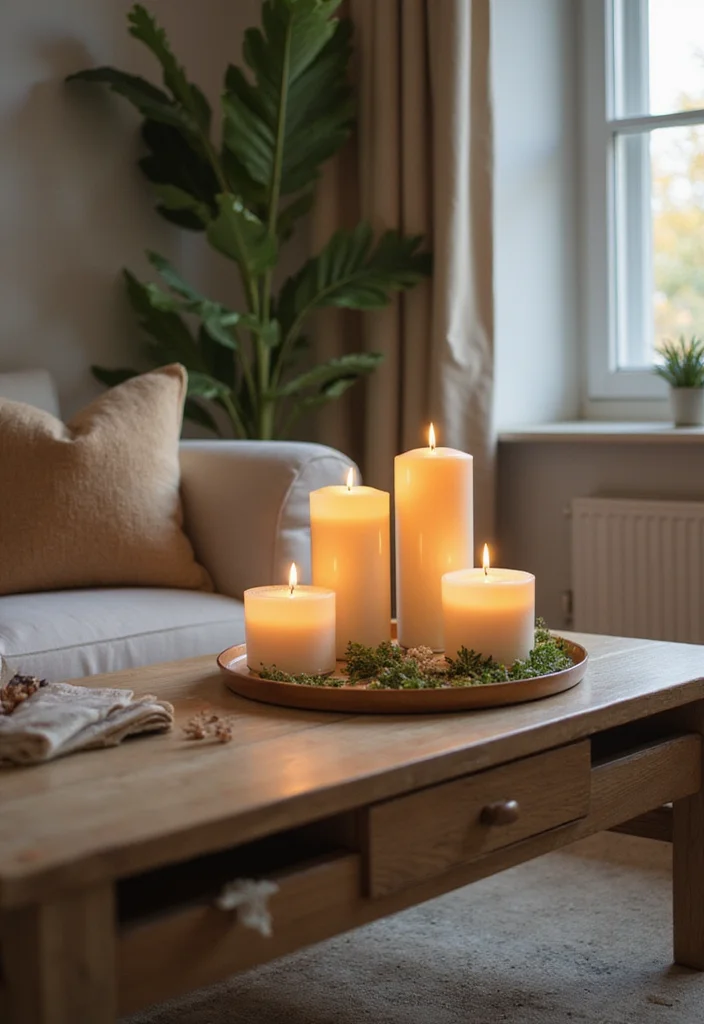 12 Living Room Coffee Table Decor Ideas for Simple Stylish Touches 7. Candle Arrangements