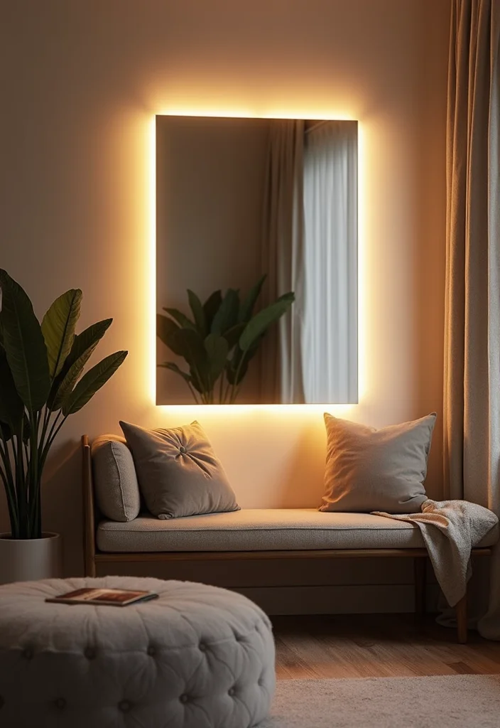 12 Living Room Mirror Ideas for Light Space and Modern Style 111 12 Living Room Mirror Ideas for Light Space and Modern Style 11. LED Backlit Mirrors