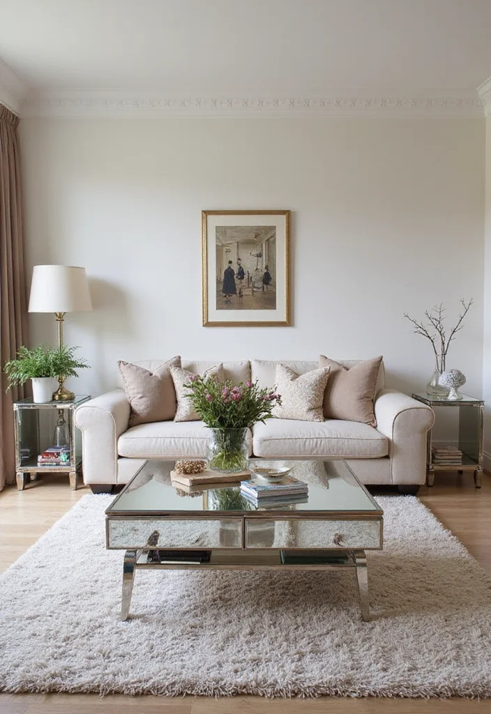 12 Living Room Mirror Ideas for Light Space and Modern Style 34 12 Living Room Mirror Ideas for Light Space and Modern Style 4. Mirrored Furniture