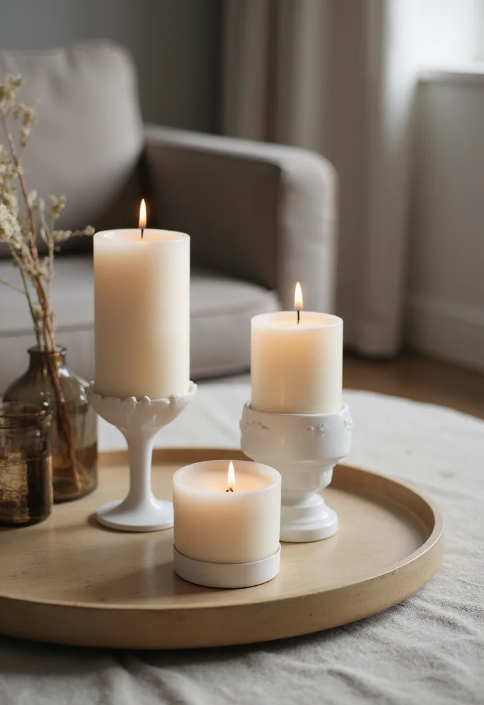 12 Living Room Table Decor Ideas for Simple Balanced Accents 34 12 Living Room Table Decor Ideas for Simple Balanced Accents 4. Minimalist Candles