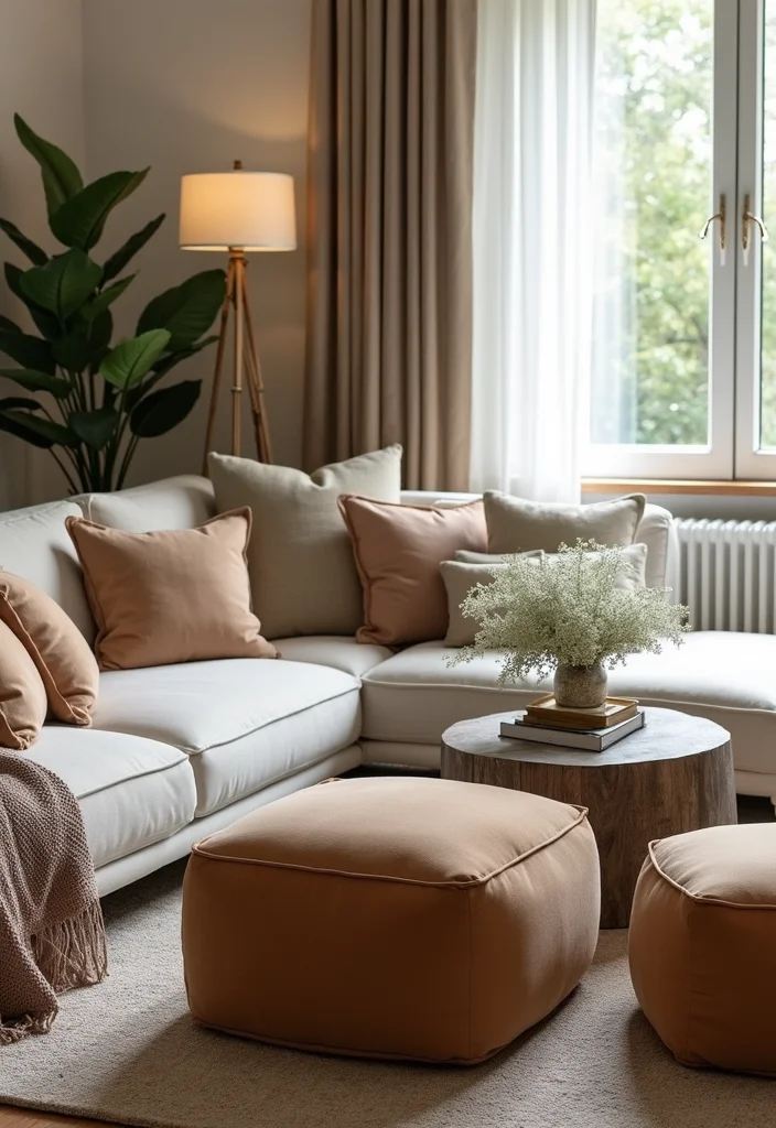 12 No Couch Living Room Ideas for Minimal Open Stylish Layouts 56 12 No Couch Living Room Ideas for Minimal Open Stylish Layouts 6. Trade Tables for ottomans