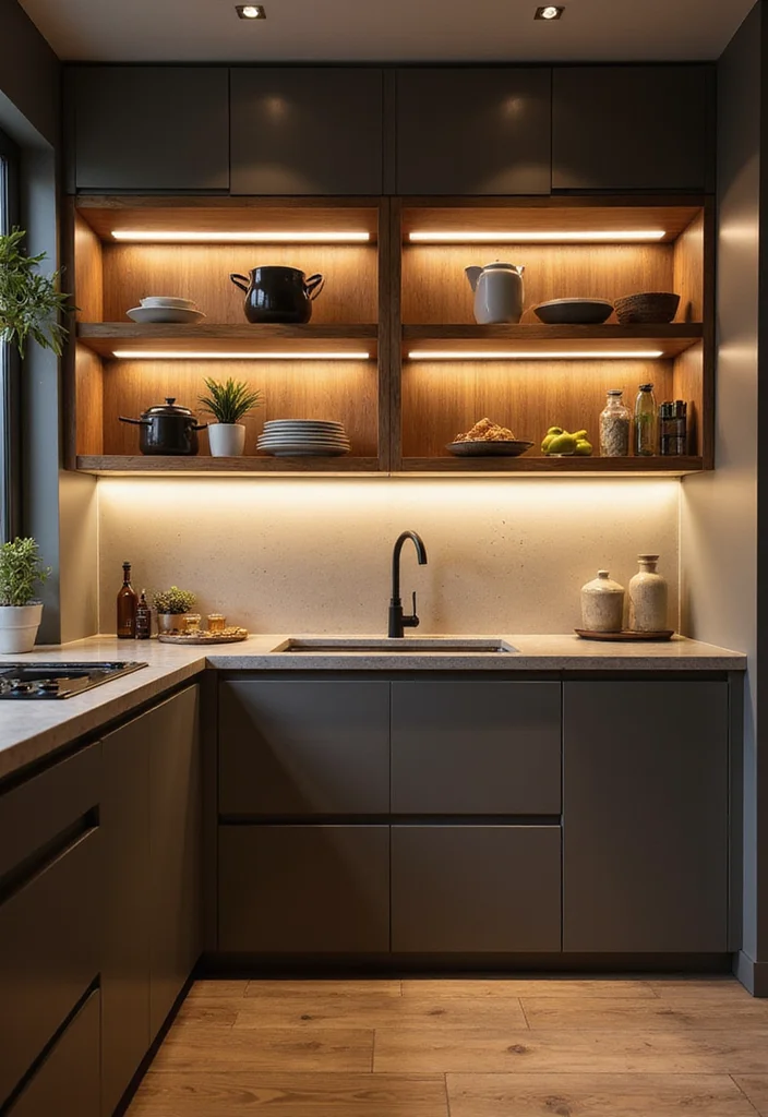 12 Open Kitchen Cabinets Ideas for Airy Accessible Everyday Style 122 12 Open Kitchen Cabinets Ideas for Airy Accessible Everyday Style 12. Integrated Lighting for Dramatic Effect