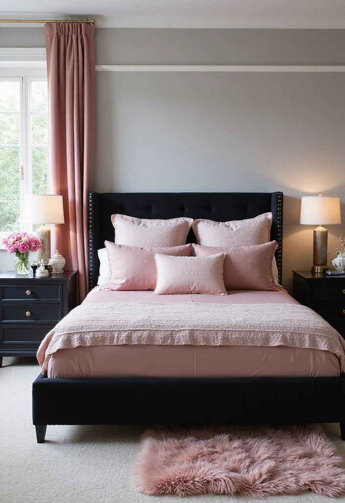 12 Pink and Black Bedroom Ideas for Bold Playful Stylish Contrast 2. Bold Furniture Choices