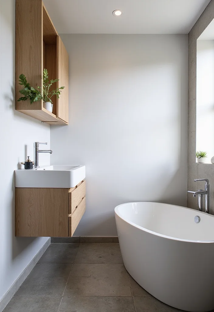 12 Small Bathroom Ideas With Tub for Smart Space Efficient Layouts 12 12 Small Bathroom Ideas With Tub for Smart Space Efficient Layouts 2. Floaty Vanities for Floor Space