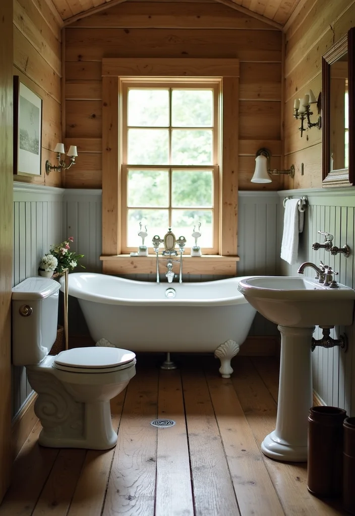 12 Small Farmhouse Bathroom Ideas for Warm Rustic Charm 1. Vintage Fixtures