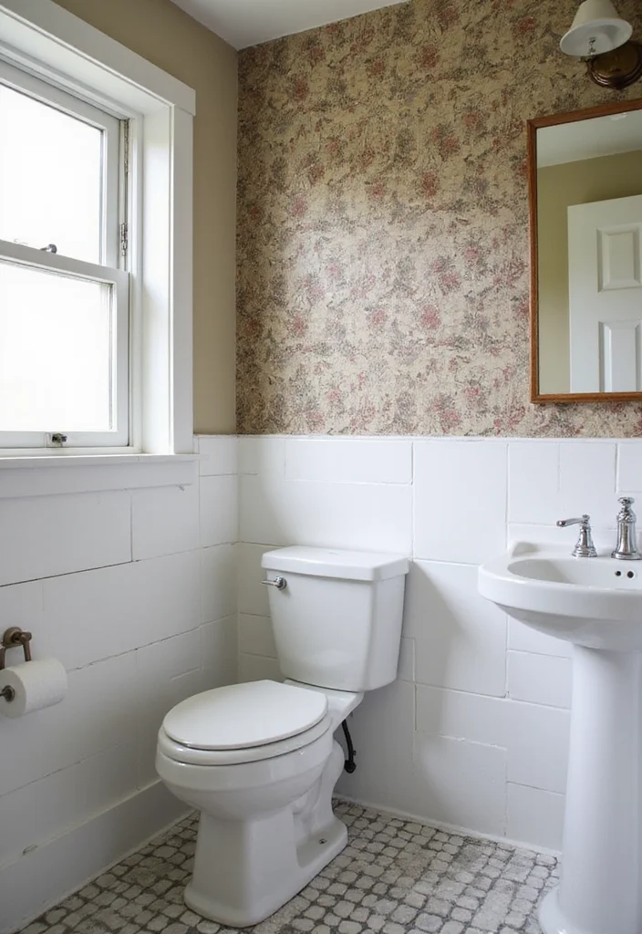 12 Small Farmhouse Bathroom Ideas for Warm Rustic Charm 11. Unique Wall Treatments