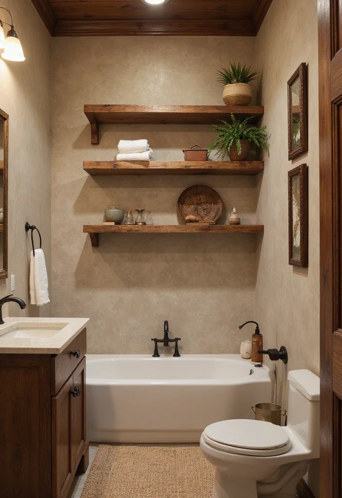 12 Small Farmhouse Bathroom Ideas for Warm Rustic Charm 2. Rustic Wood Accents