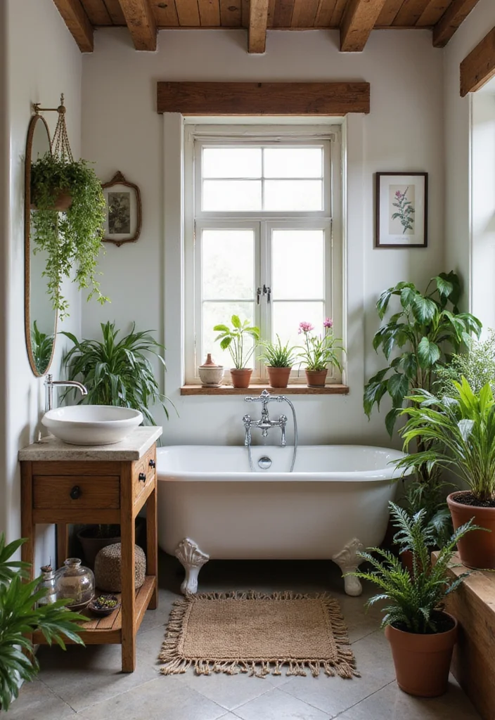 12 Small Farmhouse Bathroom Ideas for Warm Rustic Charm 6. Nature Inspired Decor