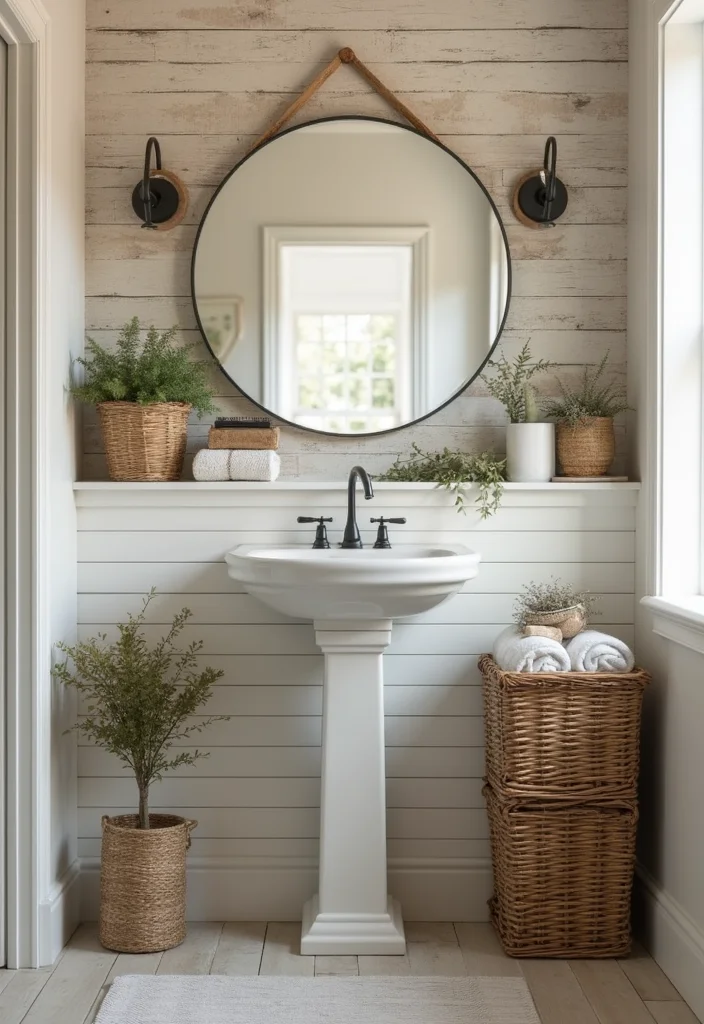 12 Small Farmhouse Bathroom Ideas for Warm Rustic Charm 7. Functional Storage Solutions