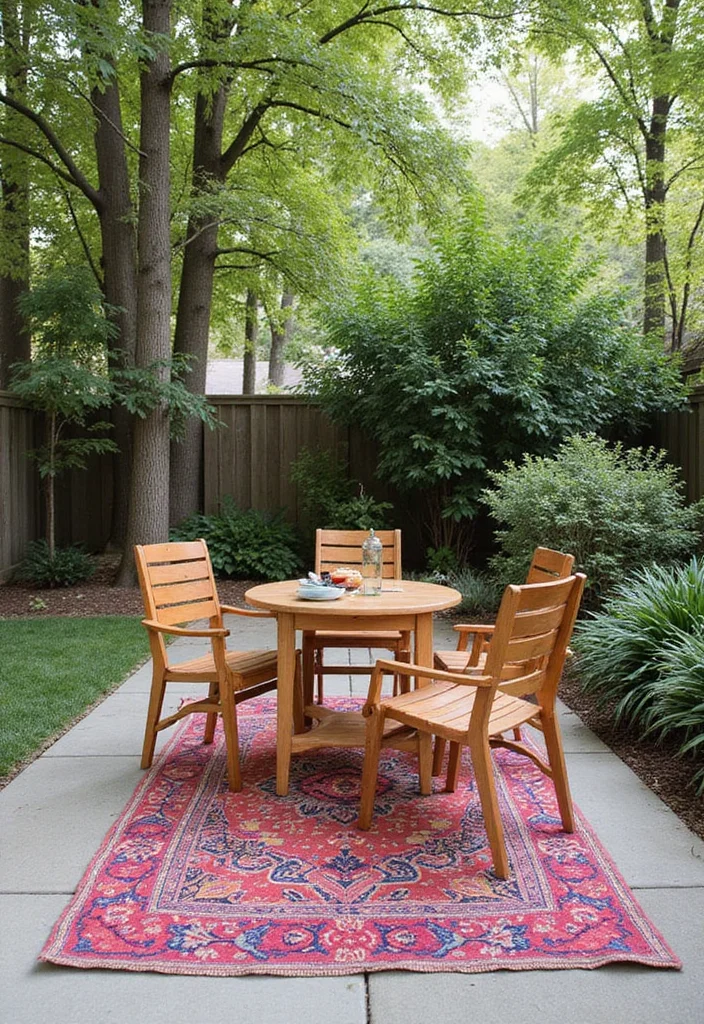 12 Small Rectangle Backyard Ideas for Clever Efficient Layouts 23 12 Small Rectangle Backyard Ideas for Clever Efficient Layouts 3. Stylish Outdoor Rug