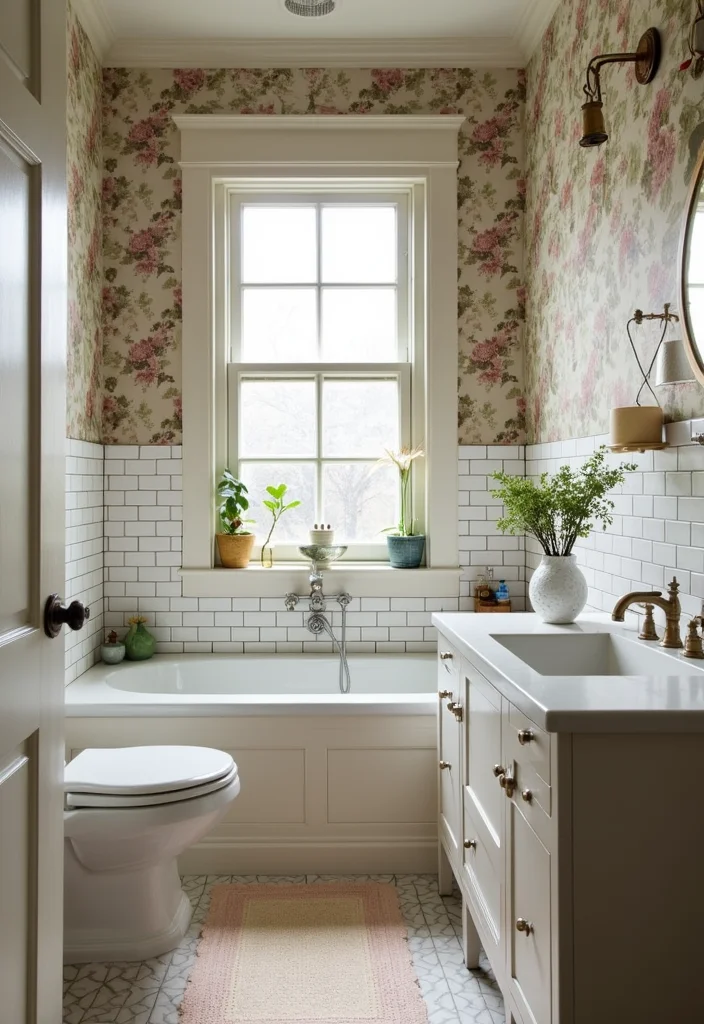 12 Subway Tile Bathroom Ideas for Timeless Clean Classic Style 100 12 Subway Tile Bathroom Ideas for Timeless Clean Classic Style 10. Vintage Floral Patterns in Subway Tile Form