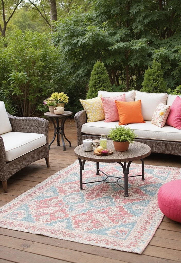 14 Backyard Living Ideas for Comfortable Social Outdoor Spaces 67 14 Backyard Living Ideas for Comfortable Social Outdoor Spaces 7. Cozy Outdoor Rugs