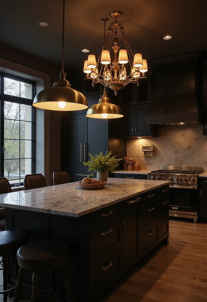 14 Dark Kitchen Ideas for Bold Cozy Modern Drama 45 14 Dark Kitchen Ideas for Bold Cozy Modern Drama 5. Moody Lighting Fixtures