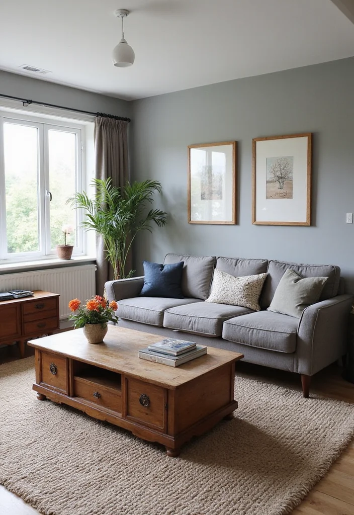 14 Grey Sectional Living Room Ideas for Comfy Modern Neutral Style 7. Stylish Grey Sectional with Vintage Touches