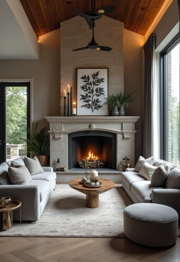 14 Grey Sectional Living Room Ideas for Comfy Modern Neutral Style 9. Elegant Grey Sectional with Stone Accents