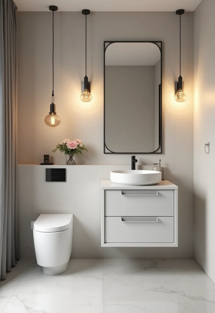 14 Minimalist Bathroom Ideas for Clean Calm Modern Style 78 14 Minimalist Bathroom Ideas for Clean Calm Modern Style 8. Statement Lighting