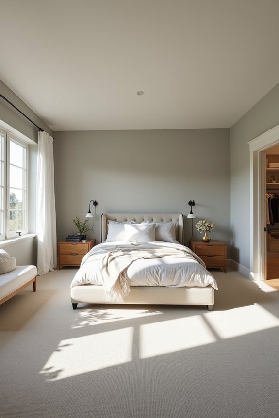 bed against longer wall with clearances