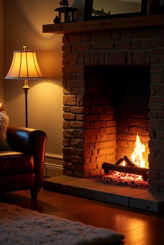 cozy safe fireplace lighting setup